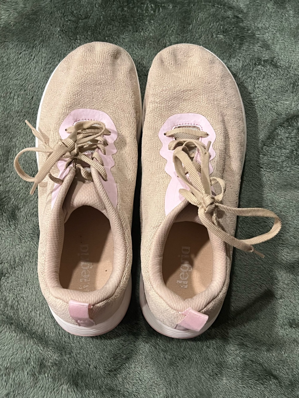 Women's Beige and Light Pink Knit Lace-Up Athletic Sneakers